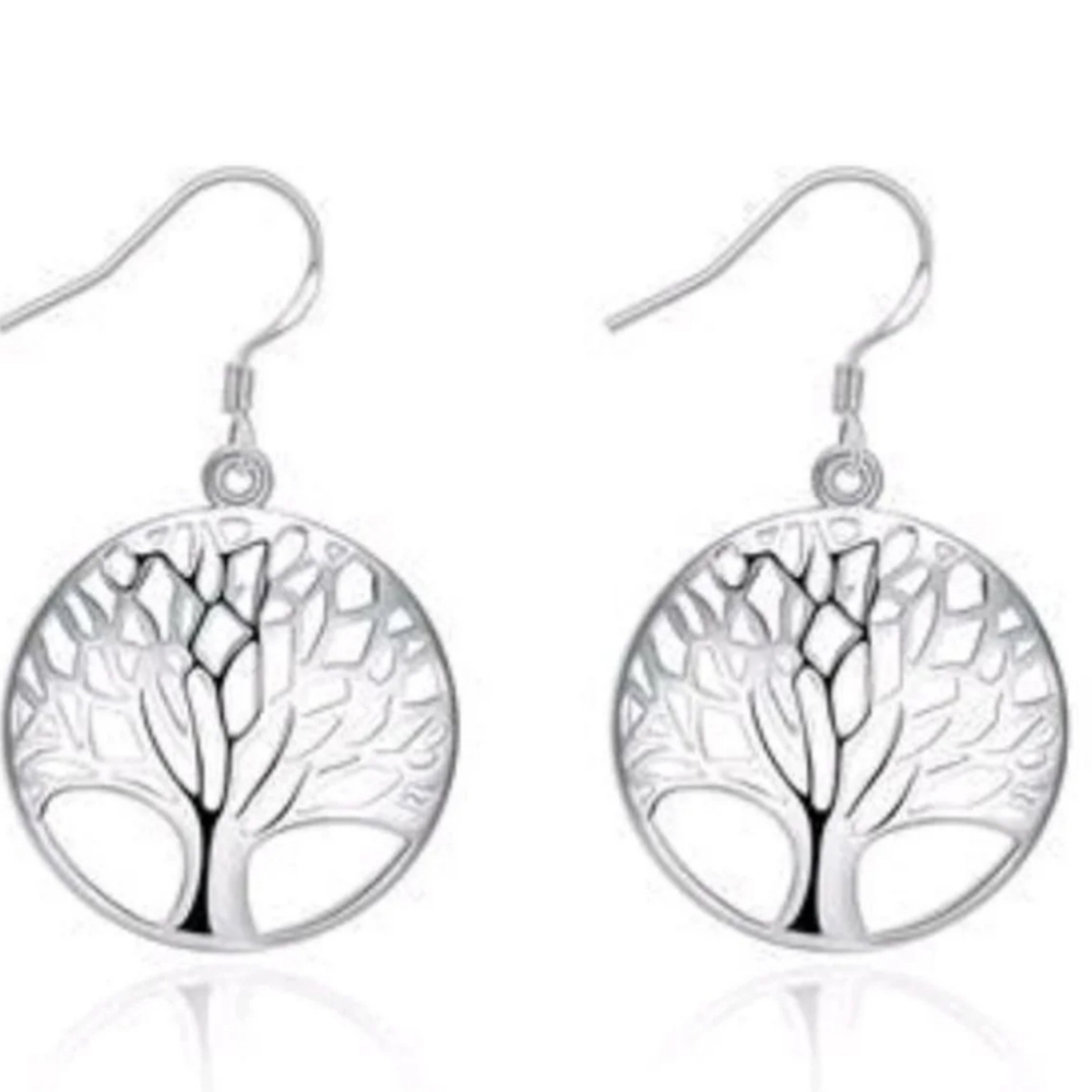 Silver Sterling Silver Tree of Life Dangle Earrings New with box